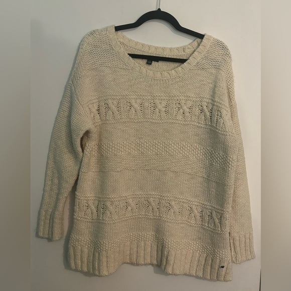 American Eagle Womens Acrylic Wool Blend Ivory Large Chunky Sweater Relaxed Fit - Picture 1 of 9